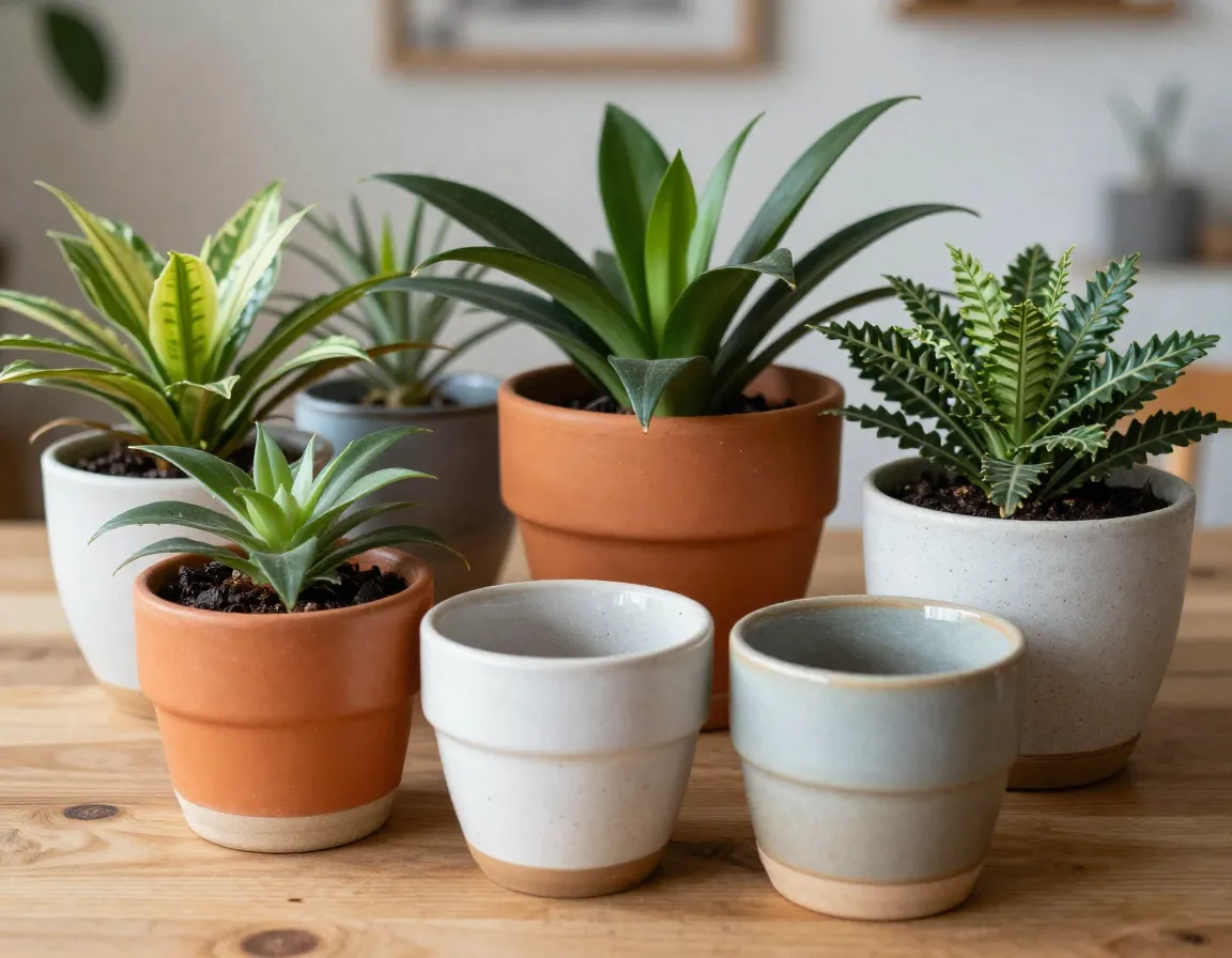 Kleurrijke plantenpotten arrangement