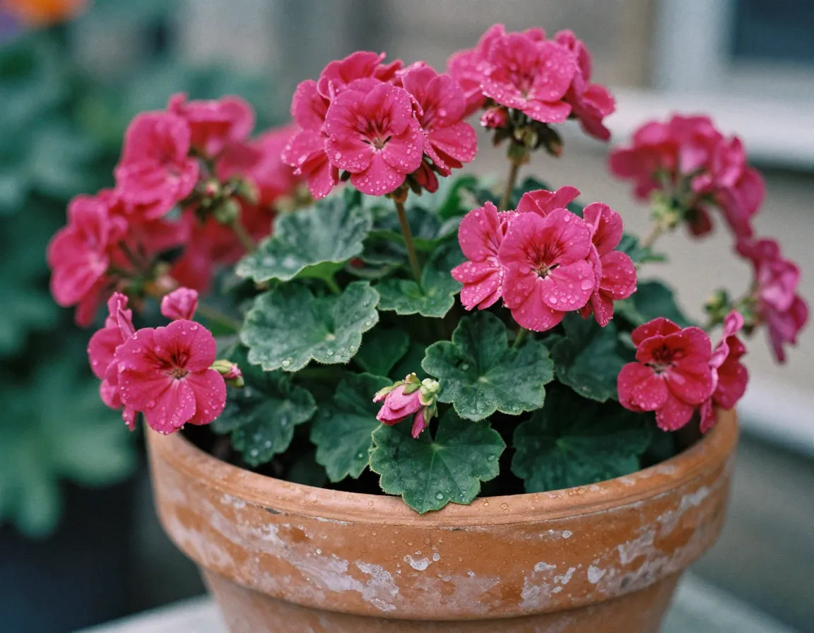 Geraniums in bloembak